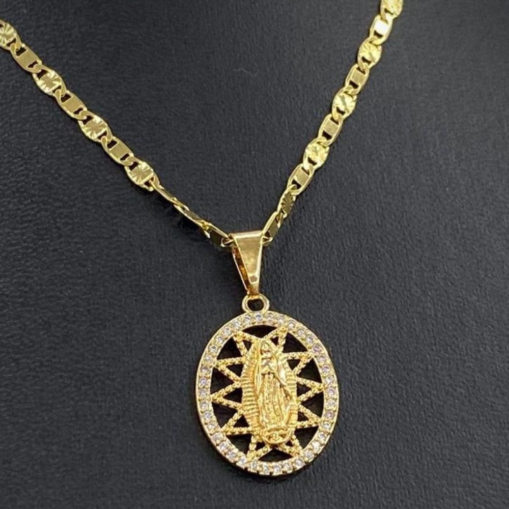 CZ Virgen de Guadalupe Necklace Valentino Chain for Womens Valentines Day Gifts